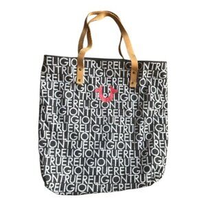 True Religion Tote Large Bag Black White Red All-Over Logo Print